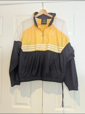 Vintage Adidas Colorblock Windbreaker Jacket Yellow Navy 90s Streetwear Y2K